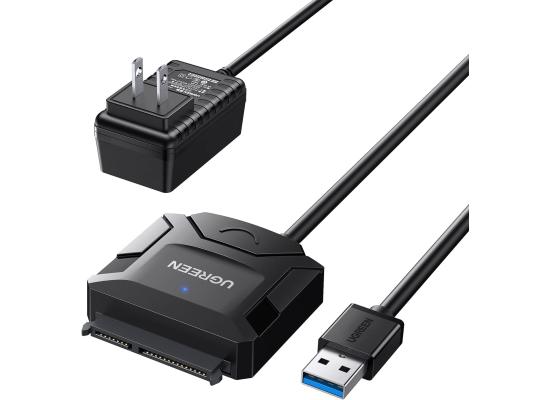 UGREEN 20611 USB 3.0 to SATA Hard Drive Converter Cable – For 2.5"/3.5" HDD & SSD – EU Power Adapter